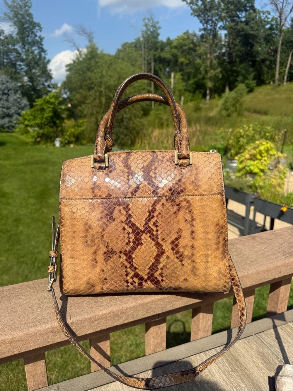 EUC Michael Michael Kors Hudson Snake-Embossed Leather Satchel Crossbody Bag